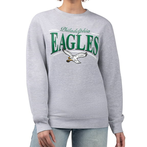 Women's Starter Gray Philadelphia Eagles Throwback Arch Stripe Fleece Pullover Sweatshirt