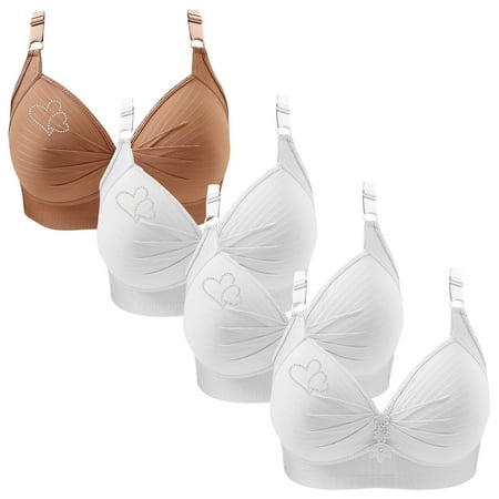4pcs No Underwire Bras for Women Full Coverage Push Up Bra Plus Size Comfortable Adjustable Shoulder Strap Bralettes (Brown XS)