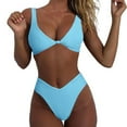 thumbnail image 1 of Penkiiy Women Bikini Set Solid Color Sexy Triangle Two Piece Swimsu XS Light Blue, 1 of 6