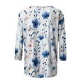 thumbnail image 4 of CYMMPU Loose Fit Crew Neck Blouses for Women Dressy Casual Tunic Tops Floral Printed Spring Tops 3/4 Sleeve Summer Fashion Shirts Lightweight Basic T-Shirts Blue XXXL, 4 of 5