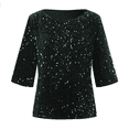 thumbnail image 5 of Breezora Haut à Paillettes Scintillant pour Femmes, Col Rond Tendance, Manches 3/4, Blouse à Paillettes, Chemise Festive pour les Fêtes, Essentiel de Garde-Robe Printemps Été, Taille M, Vert, 5 of 5