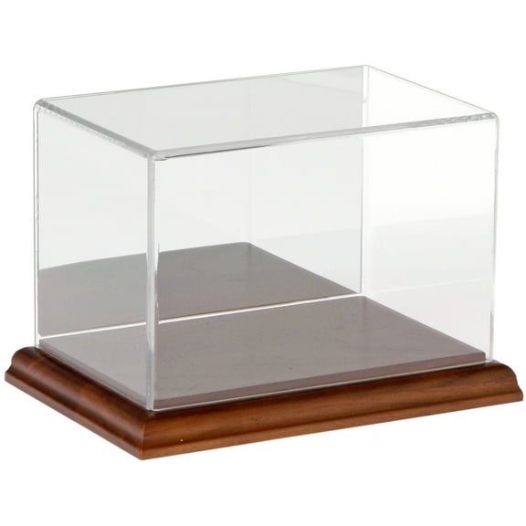 Plymor Clear Acrylic Display Case with Hardwood Base (Mirror Back), 6" W x 4" D x 4" H