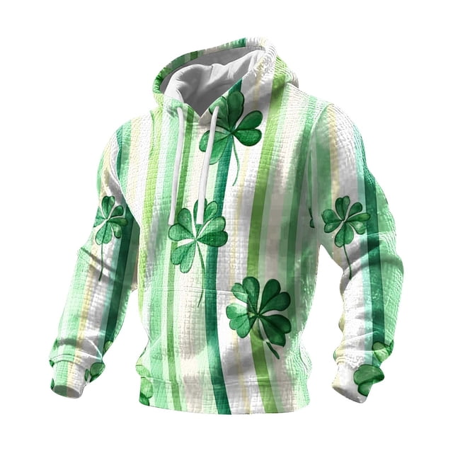 Ceisia Men's St. Patrick's Day Graphic Hoodie Casual Pullover | Green Stripe Watercolor Clover Print Relaxed Fit Drawstring Hooded Top Gifts