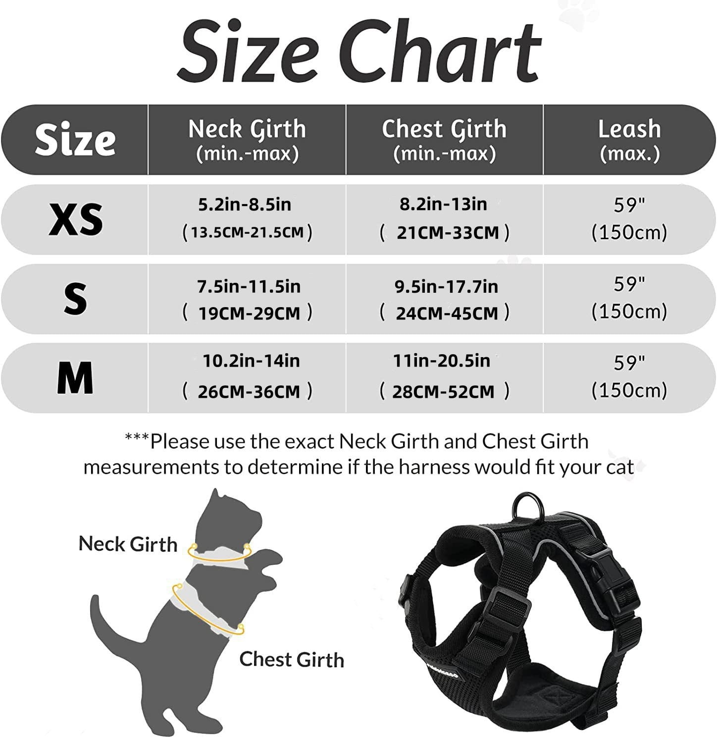 Cat Harness for Walking, Escape Proof Soft Adjustable Vest Harnesses for Cats, Easy Control Breathable Reflective Strips Jacket, Black, XS