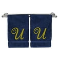 thumbnail image 2 of Monogrammed Washcloth Towel, Personalized Gift, 13x13 Inches - Set of 2 - Gold Script Embroidered Towel - Extra Absorbent 100% Turkish Cotton - Soft Terry Finish - Initial U Navy Towels, 2 of 3