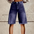 thumbnail image 2 of QIJUNTUO Women's Vintage Flare Denim Shorts With Stretch Waist & Side Pockets Navy, 2 of 4
