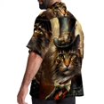 thumbnail image 3 of Retro Cat Men's Short Sleeve Beach Shirts Poplin Spread Collar Tops Casual Printed Button Down Summer Unisex, 3 of 6