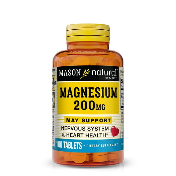 Mason Natural Magnesium 200 mg Healthy Heart and Nervous System, 100 Tablets