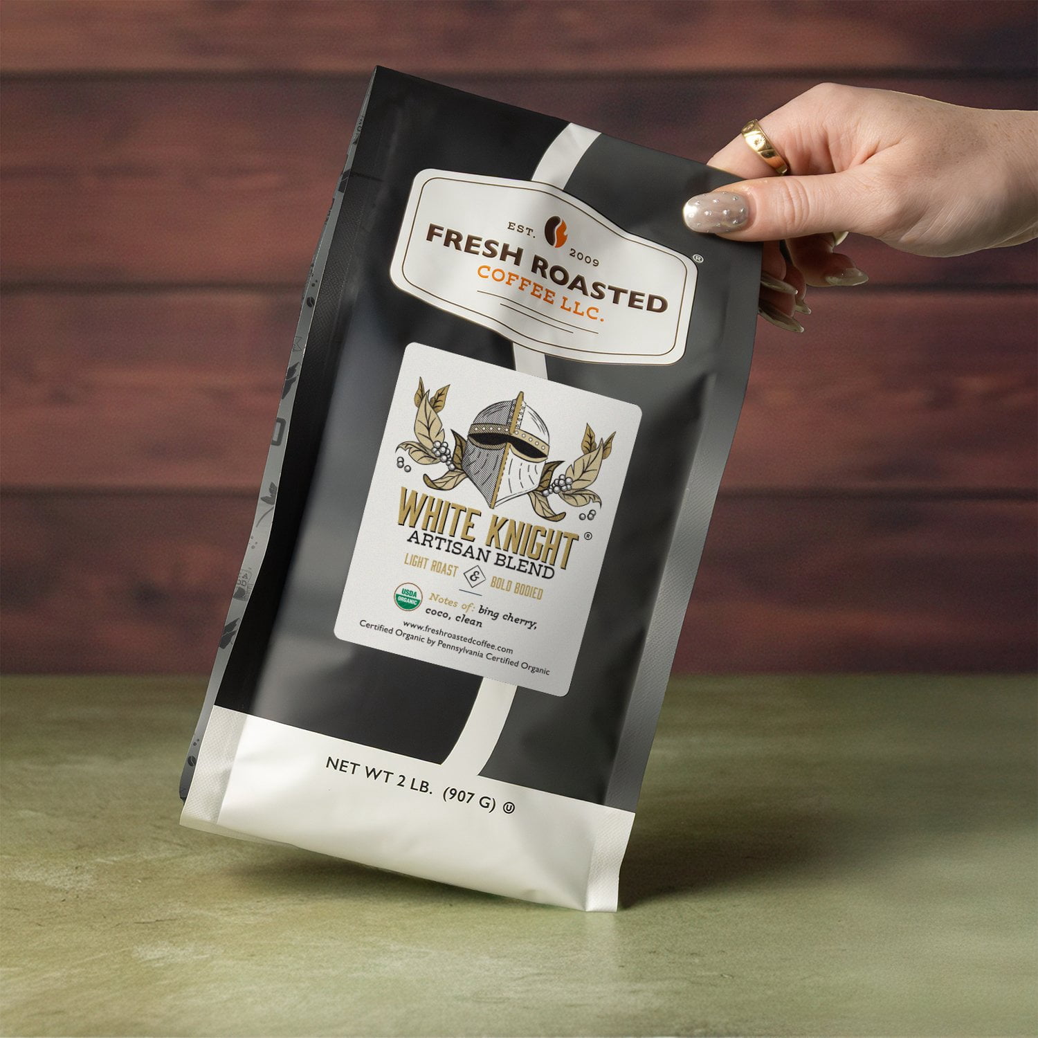Fresh Roasted Coffee, Organic White Knight Blend Coffee, Light Roast, Drip Ground, 32 oz 2 lbs