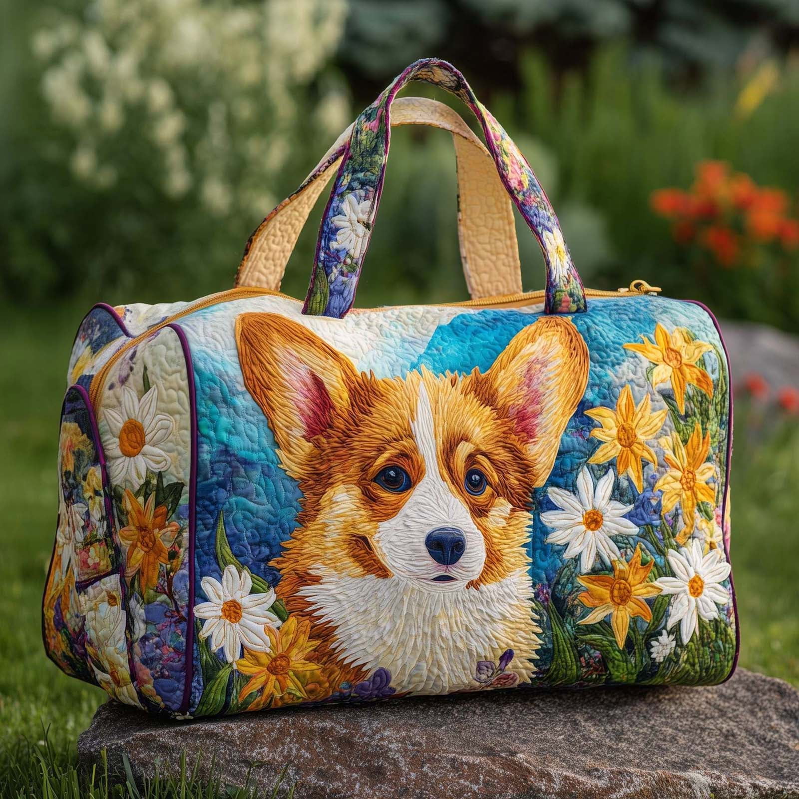 Dwellin Tote Bag for Women Lightweight Puffy Quilted Canvas Handbags Cute Dog Cat Print Shoulder Top Handle Satchel for Work Travel Q-L 18X9X9