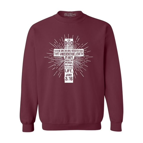 Shop4Ever Men's John 3:16 Cross Crewneck Sweatshirt XXX-Large Maroon
