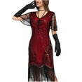 thumbnail image 3 of BLTIBY Women's 1920s Fringed Dress Flapper Costume Vintage Sequin Beaded Tassels Hem Prom Short Sleeve Round Neck Cocktail Evening Dresses Gatsby Dress Red XL, 3 of 5