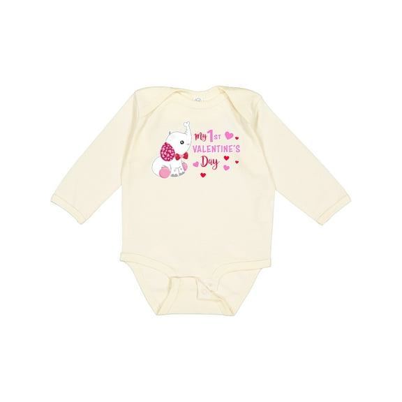 Inktastic My 1st Valentine's Day with Elephant Girls Long Sleeve Baby Bodysuit