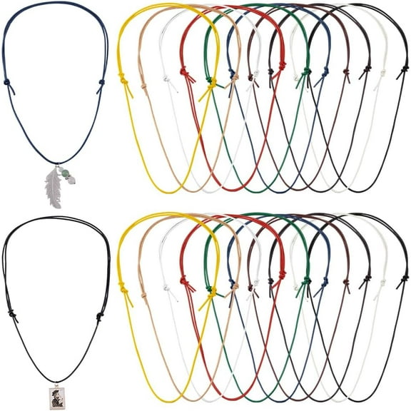 20pcs 10 Colors Leather Cord Necklaces 15~30 inch Adjustable Necklaces Double Knotted Cord Semi Rope Necklace Beach Choker Surf Necklace for Women Men Jewelry Making Cowhide