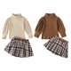 thumbnail image 2 of Conjunto de 2 piezas de falda para niña pequeña, camiseta de manga larga acanalada con cuello alto y falda a cuadros para otoño e invierno, 2 of 8