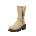 thumbnail image 2 of Wavsuf Cowgirl Boots for Women Wide Calf Flock Winter with Zipper with Fuzz Mid Calf with High Heel Khaki Shoes Size 36, 2 of 5