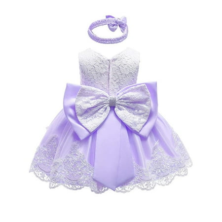 

Xingqing Kids Baby Girl Bow Dress Tutu Sleeveless Dress Princess Wedding Party Sundress Purple 12-18 Months