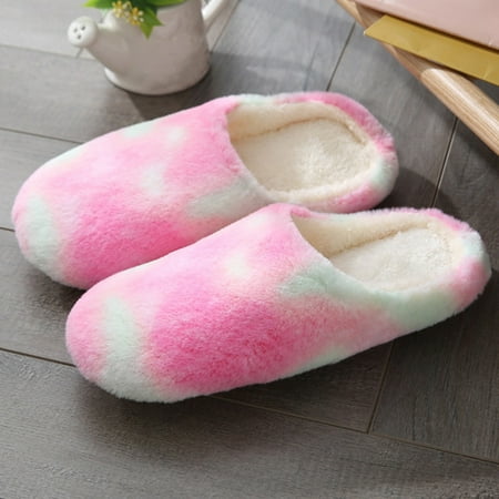 

FZM Slippers Slippers For Women Multicolor Tie-Dye Round Toe Flats Plus Velvet House Slippers For Women Shoes Red 5.5