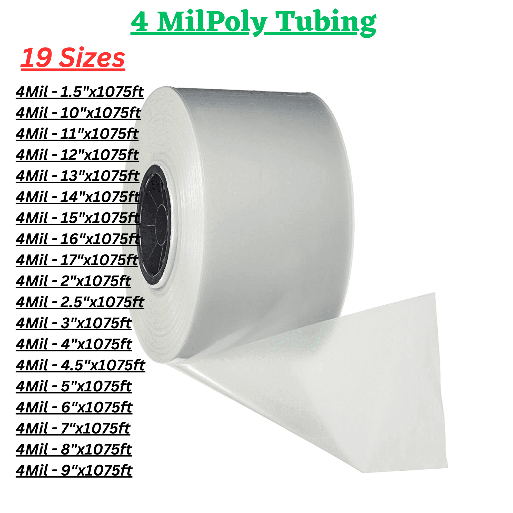4 x 1.5 mil Clear Plastic Tubing (Roll of 4,000')