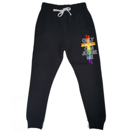 Men's Only God Can Judge Me KT T14 Black Fleece Gym Jogger Sweatpants Large Black