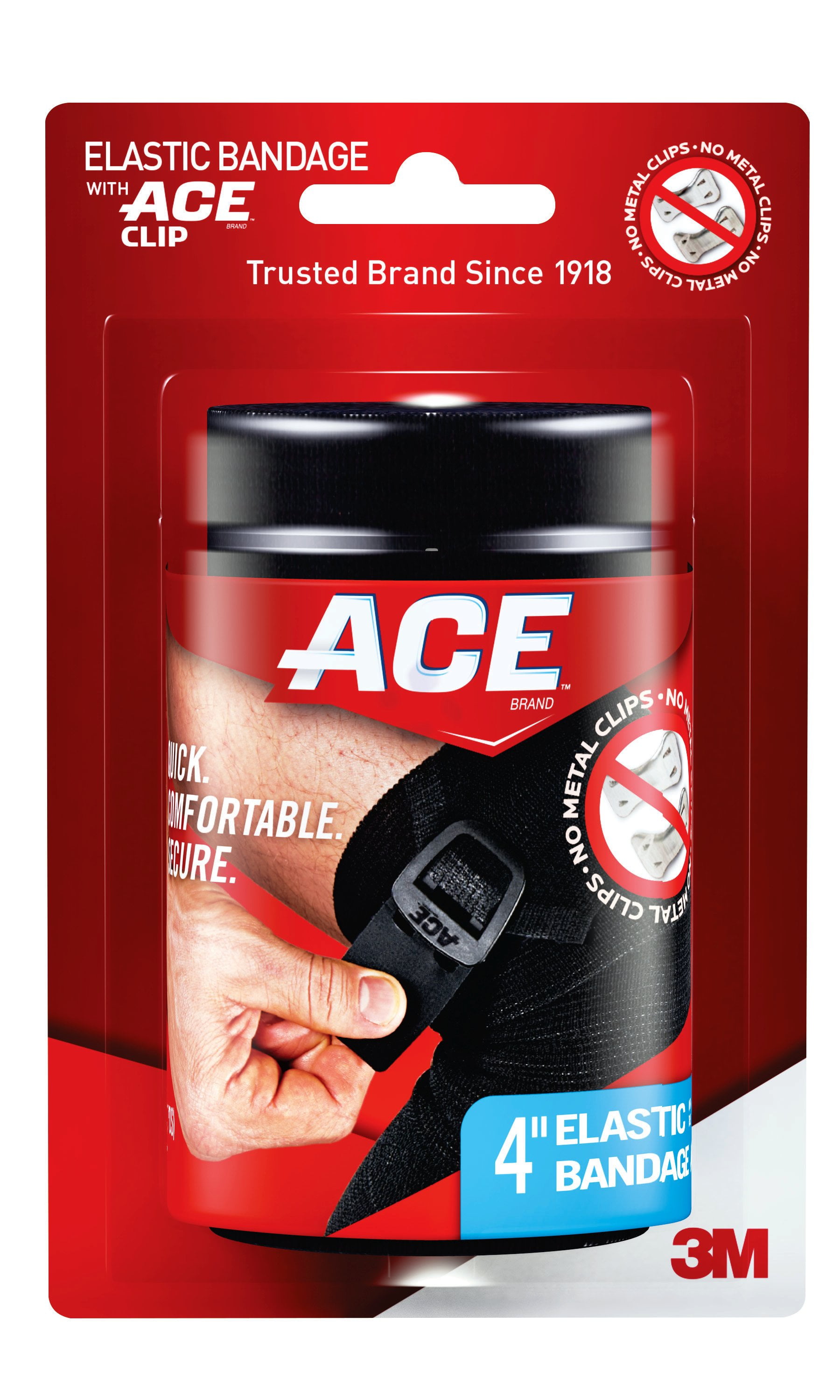 ACE Brand Elastic Bandage w/ Clip, 4 in., Soft Discrete Fit, Black