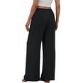 thumbnail image 3 of Olaglory Wide Leg Pants for Women Flowy Palazzo Drawstring Elastic Waist Trousers with Pockets Summer Beach Vacation Clothes, Black, 3 of 7