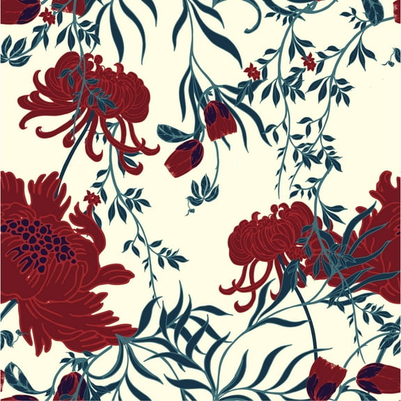 MuralsPrint Dahlia Elegant Red Flowers Removable Wallpaper - 24'' inch x 10'ft