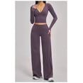 thumbnail image 3 of PISONIC Women 2 Pieces Workout Sets Long Sleeve V Neck Tops High Waist Flared Leggings Gym Sets, 3 of 5