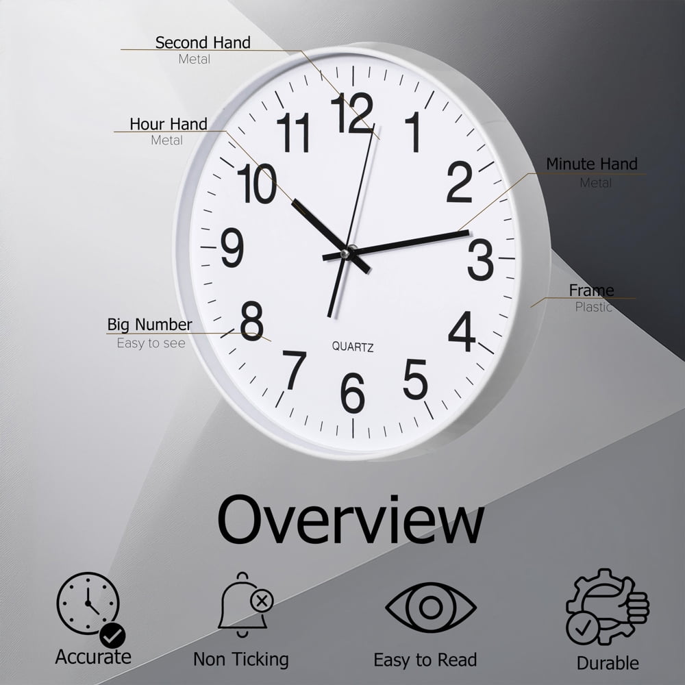 Clockswise White 8-In Analog Clock – Silent, Non-Ticking for Wall, Office Desk, Table and Shelf Battery-Operated Perfect for Home Office, Farmhouse Kitchen Decor, Bathroom, School and Bedroom Decor