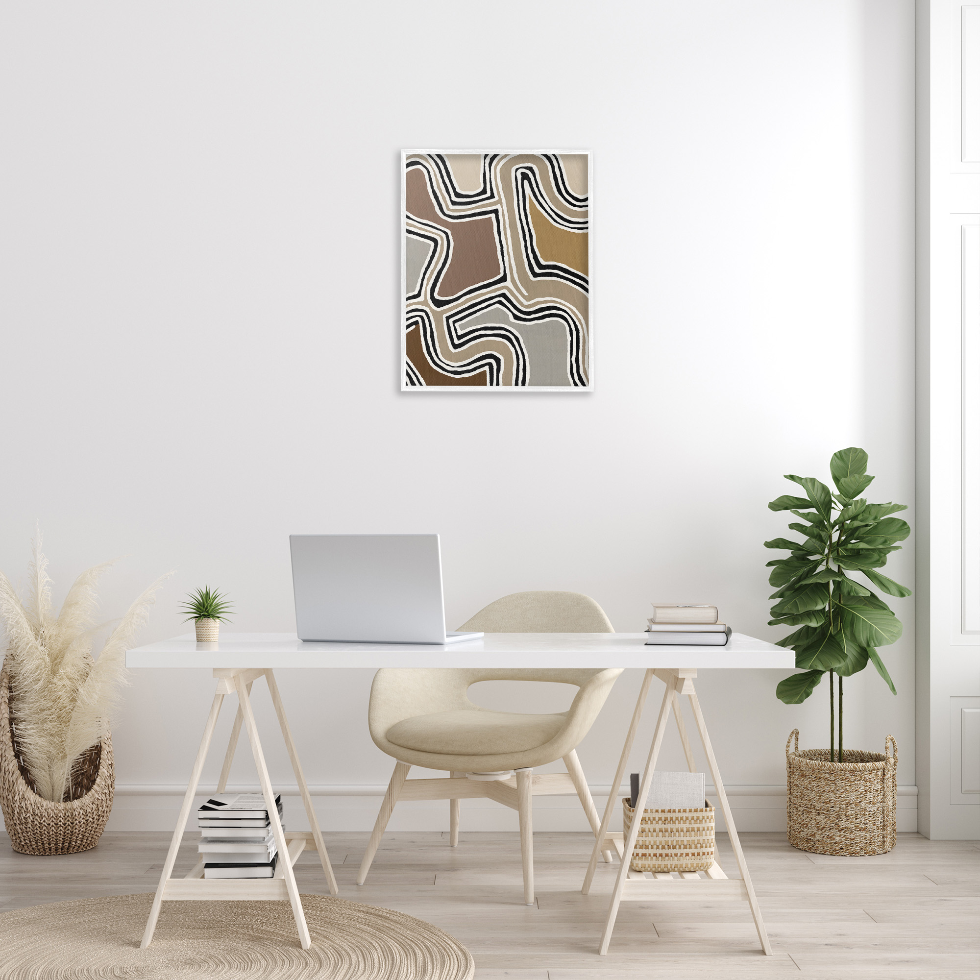 Stupell Industries Fluid Neutral Abstraction Abstract Painting White Framed Art Print Wall Art, 24 x 30
