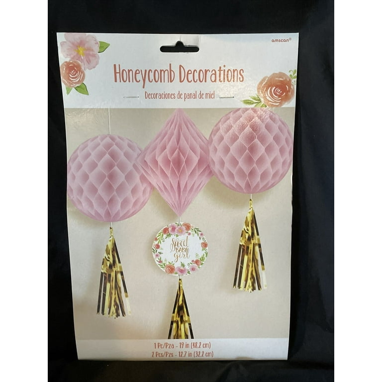 BABY SHOWER Sweet Floral HONEYCOMB DECORATIONS W/ TASSELS (3ct) ~ Party  Supplies 