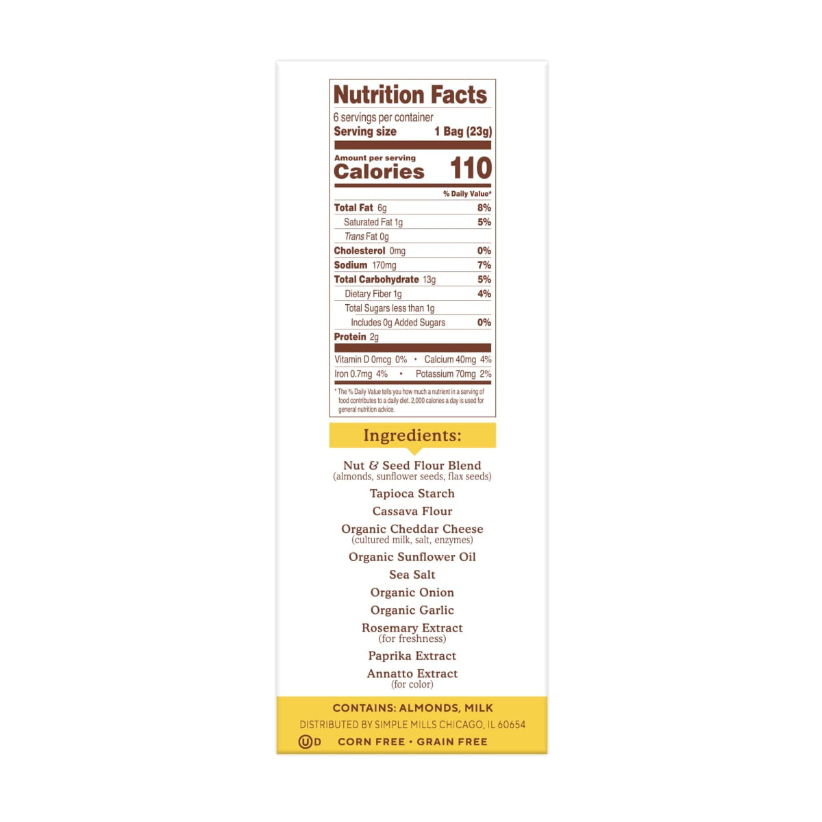 Simple Mills Almond Flour Crackers, Farmhouse Cheddar Crackers Snack Packs, 0.8 oz, 6 Count