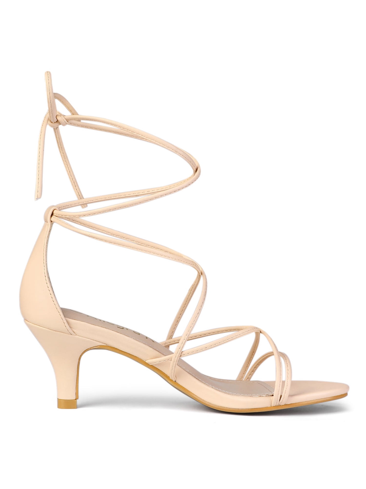 DARING DIVA Women's Strappy Kitten Heel Lace Up Sandals Beige 9