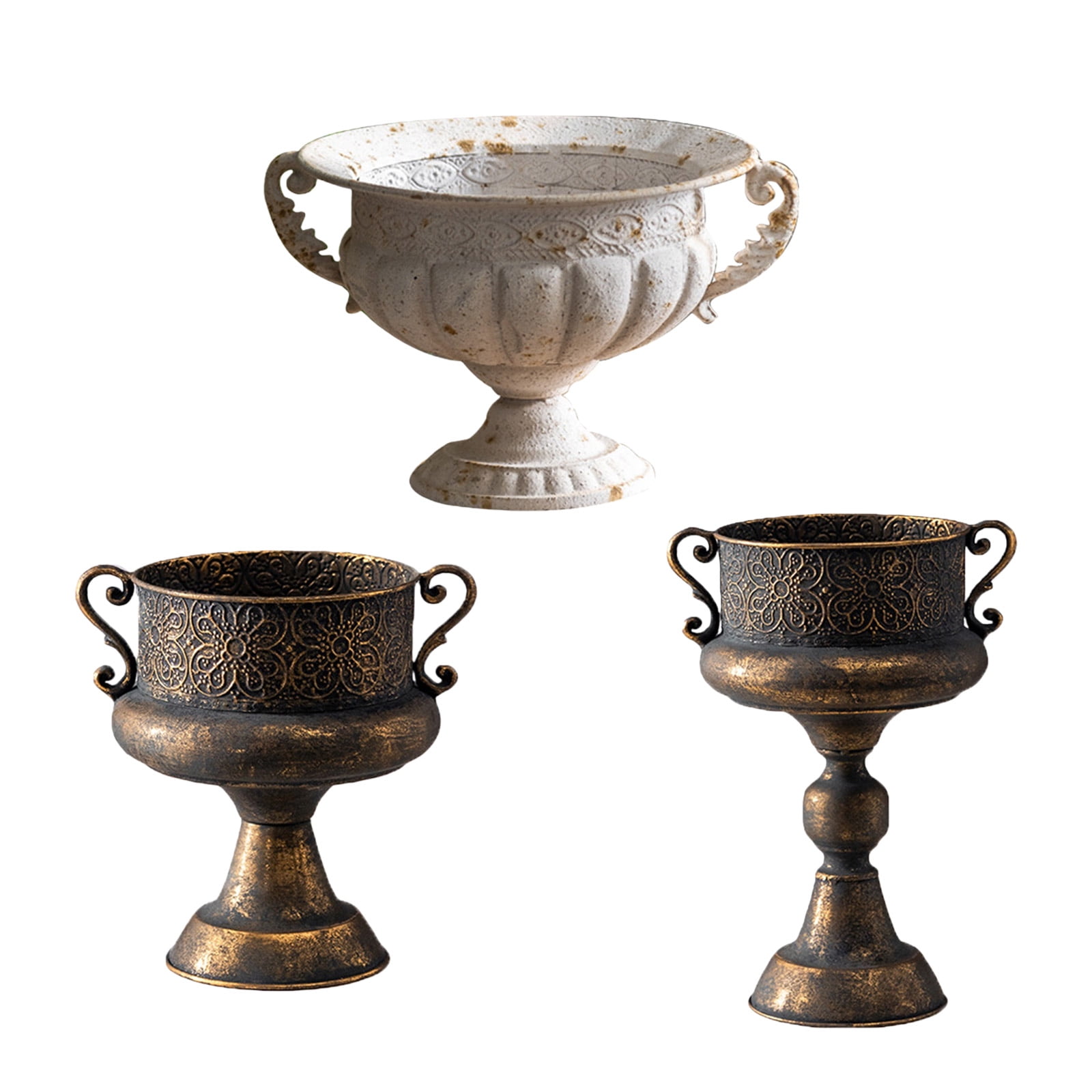 Iron Flower Pots Planter Decorative Urn With Embossed Relief Detail Adding Elegances To Porch Or Living Room Centerpiece