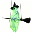 thumbnail image 2 of Aurorax Early Halloween Decorations Outdoor,Hanging Ghost Decor,Flying Ghost on Broomstick with Witch Hat 5ft Remote Control Light-Up Spooky Cute for Front Porch Yard Tree Green, 2 of 6
