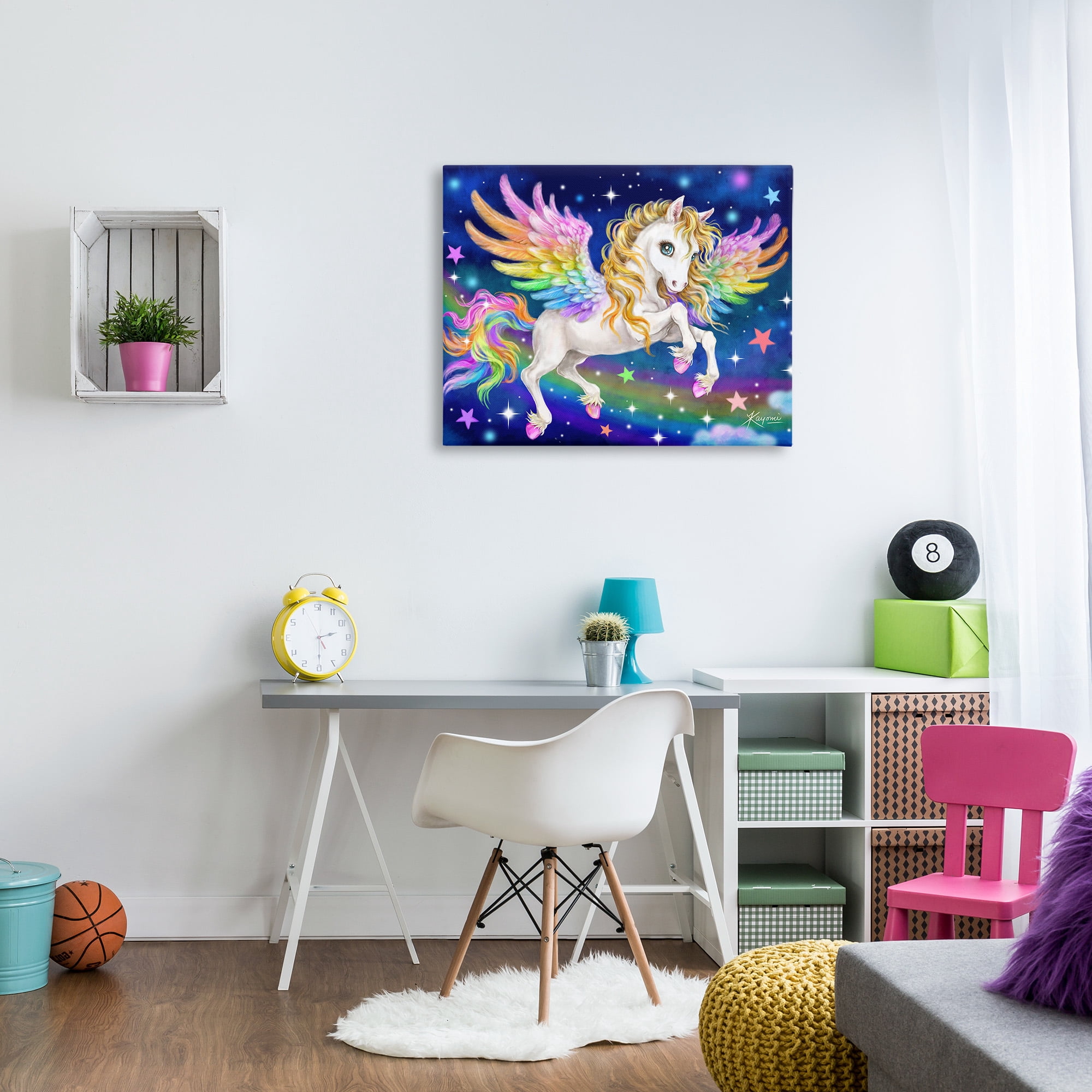 Stupell Industries Rainbow Unicorn in Space Fairy Tales & Fantasy Painting Gallery Wrapped Canvas Art Print Wall Art, 40 x 30