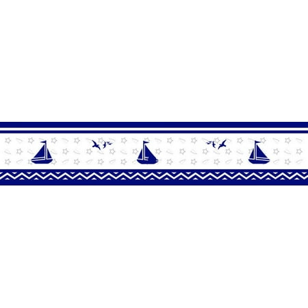 Navy Blue Walk - Navy Blue Nautical Explorert Geenny Peel & Stick Vinyl Wall Border 6 in. x 15 ft per roll