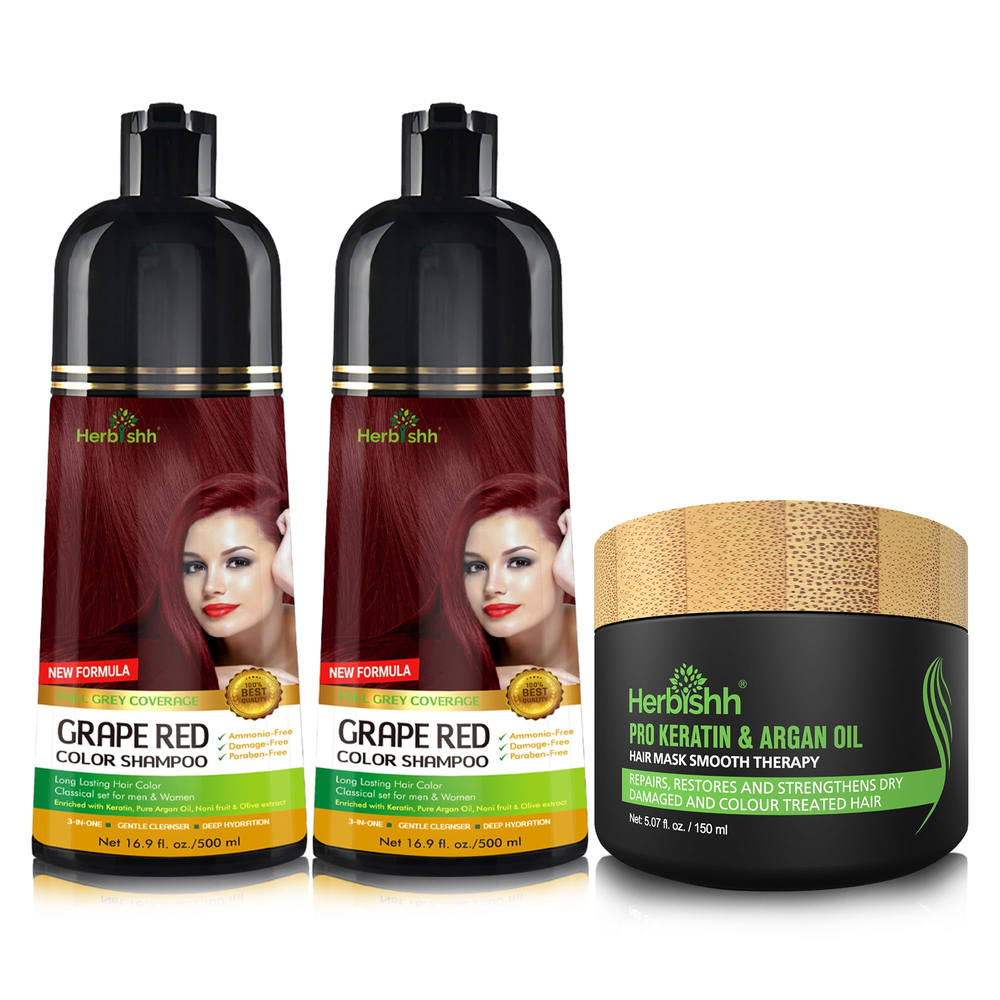 Pack combo: 2 shampoos colorantes Herbishh para canas + 1 mascarilla ...