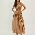 thumbnail image 2 of DHFJKG Skirt Sets Women 2 Piece Outfits Summer Boho Sleeveless Hallow Out Lace Up Tank Top Long Maxi Skirts Deep V Neck Beach Vacation Clothes Versatile Outfit, 2 of 5