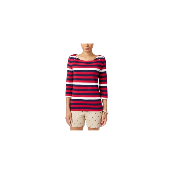 Tommy Hilfiger Ansley Boat-Neck Graphic playera para mujer, rojo, grande Tommy Hilfiger Camiseta gráfica