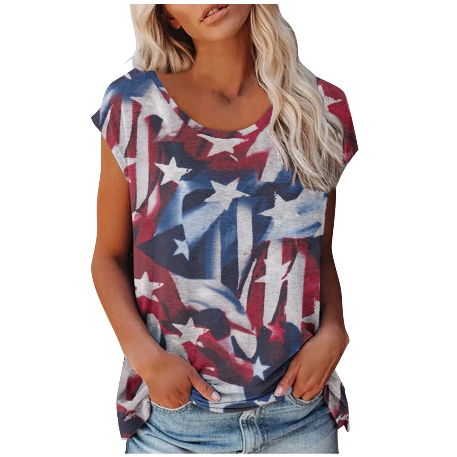 Olyvenn Summer Womens Patriotic Tops Tunic T-Shirts Boat Neck Shirts ...