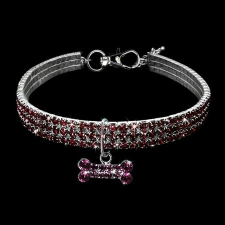Sokhug Dog Necklace  Crystal Bling Kitten Collar Glitter Silver Chain Jewelry White Diamond Puppy Collars with Bone Pendant for Small Tiny Pet Female Dogs Girl Cats