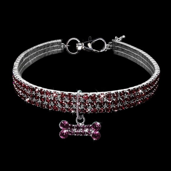 Fiudx Collar para Perro con Diseño de Diamantes de Imitación Brillantes, Elegante Collar para Mascotas, Accesorio para Fiestas de Fin de Semana, Moda Navideña, Cierre de Diamantes de Imitación Fácil