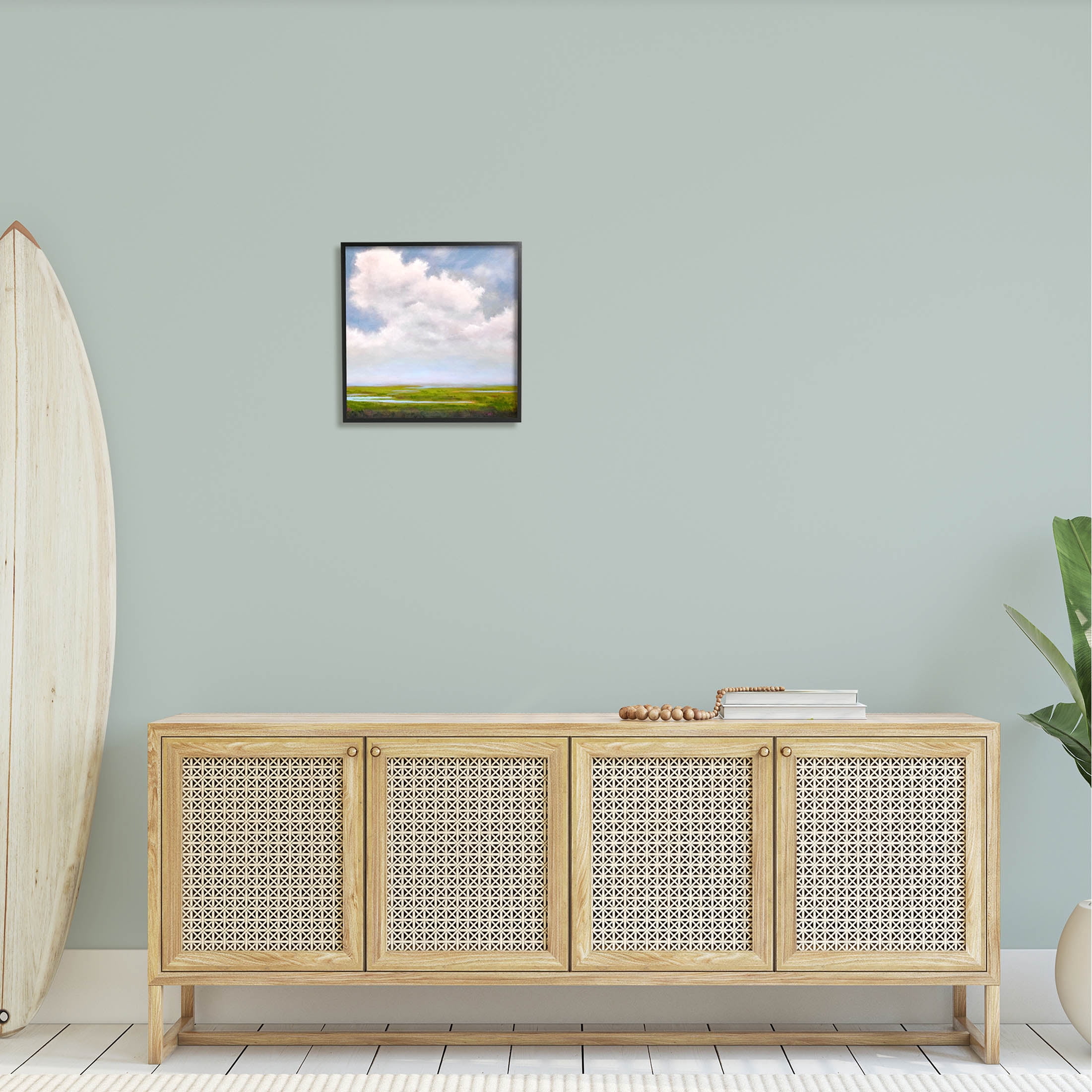 Stupell Industries Panoramic Meadow Horizon Clouds Painting Black Framed Art Print Wall Art, Design by Catherine Andersen
