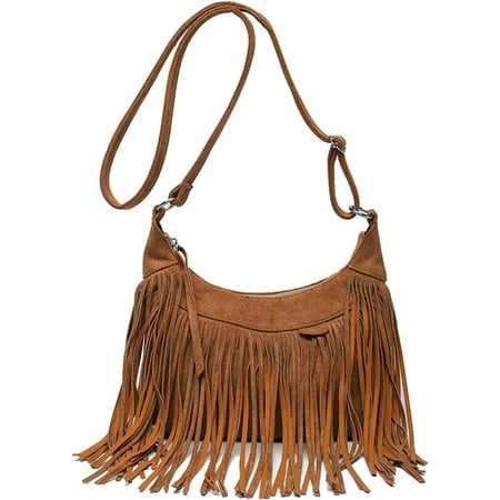 CoCoMangos Boho Hippie Purses Fringe Tassel Faux Suede Shoulder Messenger CrossBody Sling Bag Country Concert Outfits for Women