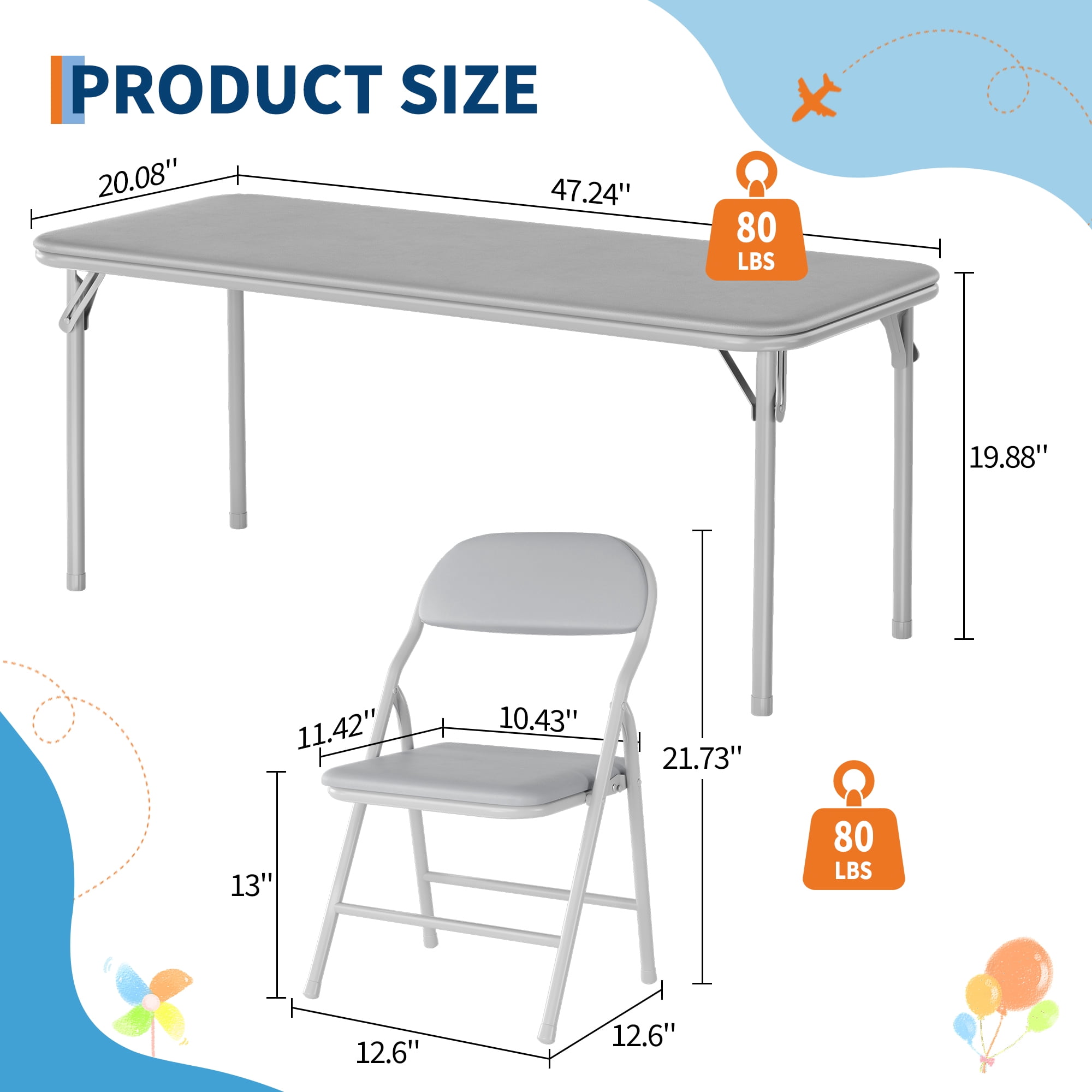 Ultra Soft PU Padded 1/5/7-Piece Kids Folding Table and Chairs Set – Durable Steel Frame, Anti-Slip Feet, No Assembly – Portable for Study, Dining, Learning Space, Play