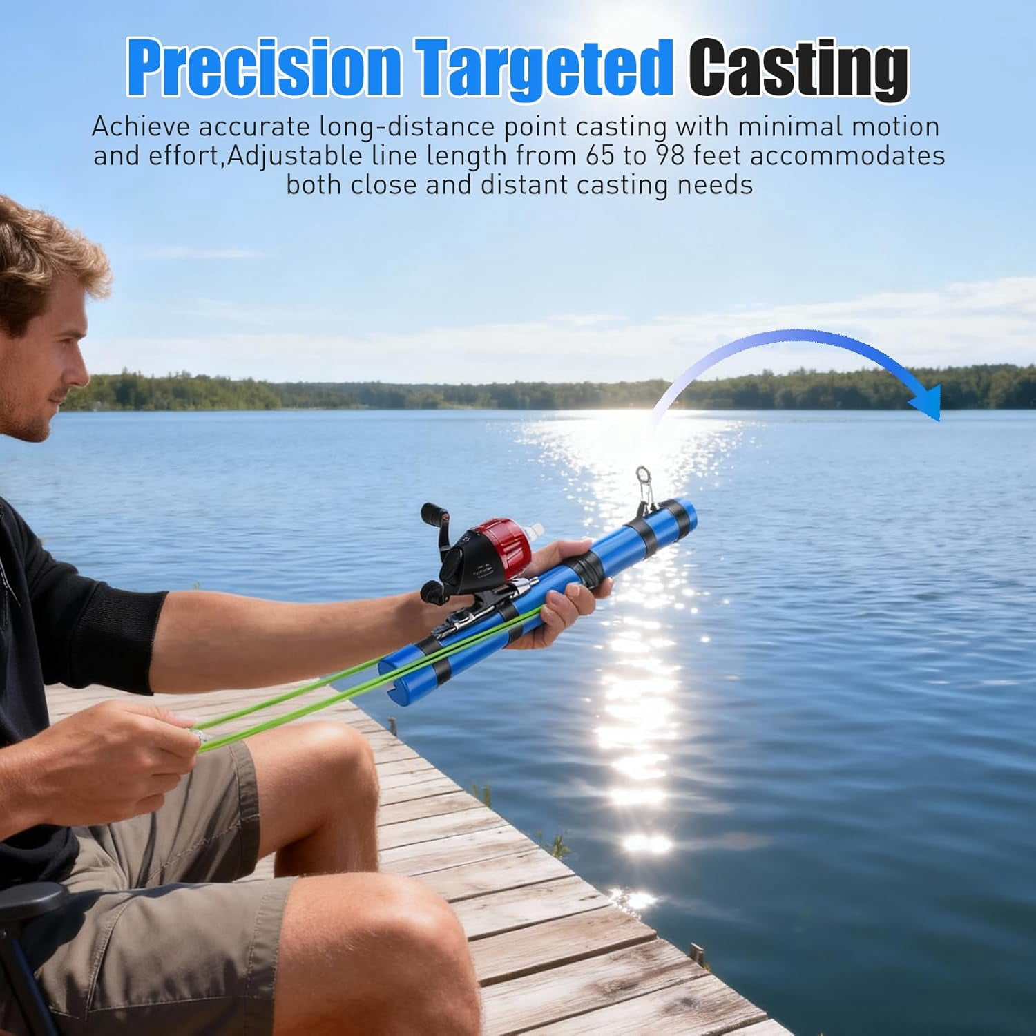 Catapult Fishing Rod, Compact Telescopic Slingshot Pole with Ergonomic Handle, Portable Survival Gear for Saltwater & Freshwater