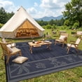 thumbnail image 3 of HIWEAVER Navy 9'x 12' Outdoor Rug Garden Decor Floral Bordered Carpet Plastic Straw Waterproof Reversible Patio Area Rug for Balcony Deck Picnic Portable Camping Mat, 3 of 8