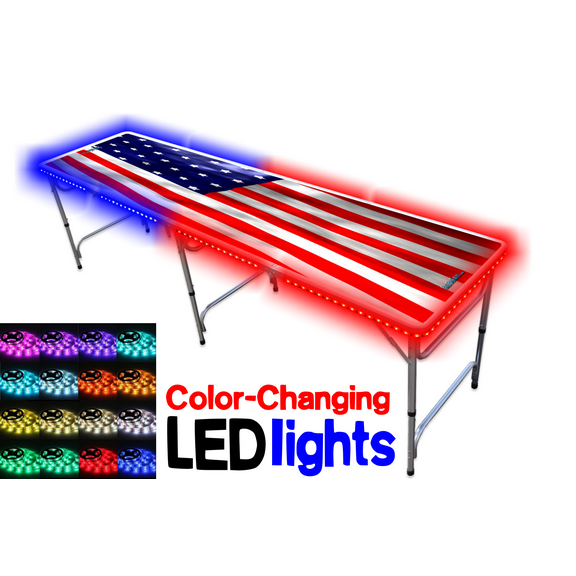 8-Foot Professional PartyPong Beer Pong Table with LED Glow Lights - America Edition