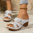 thumbnail image 3 of Ladies Dress Slides Sandals for Women 2025 Fashion Casual Leather Peep Toe Chunky High Heels Summer Shoes, 3 of 7